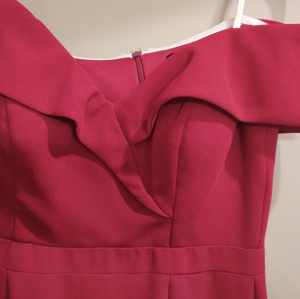 Xscape magenta off the shoulder dress with side slit - Picture 5 of 9